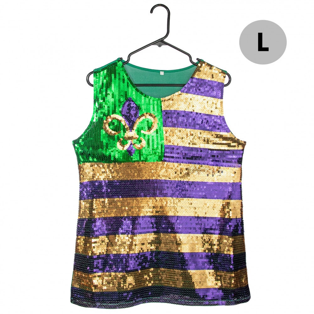 Mardi Gras Sequin Fleur de Lis Top (Large) American Flag style Parade Masquerade Carnival Wear Blouse shirt