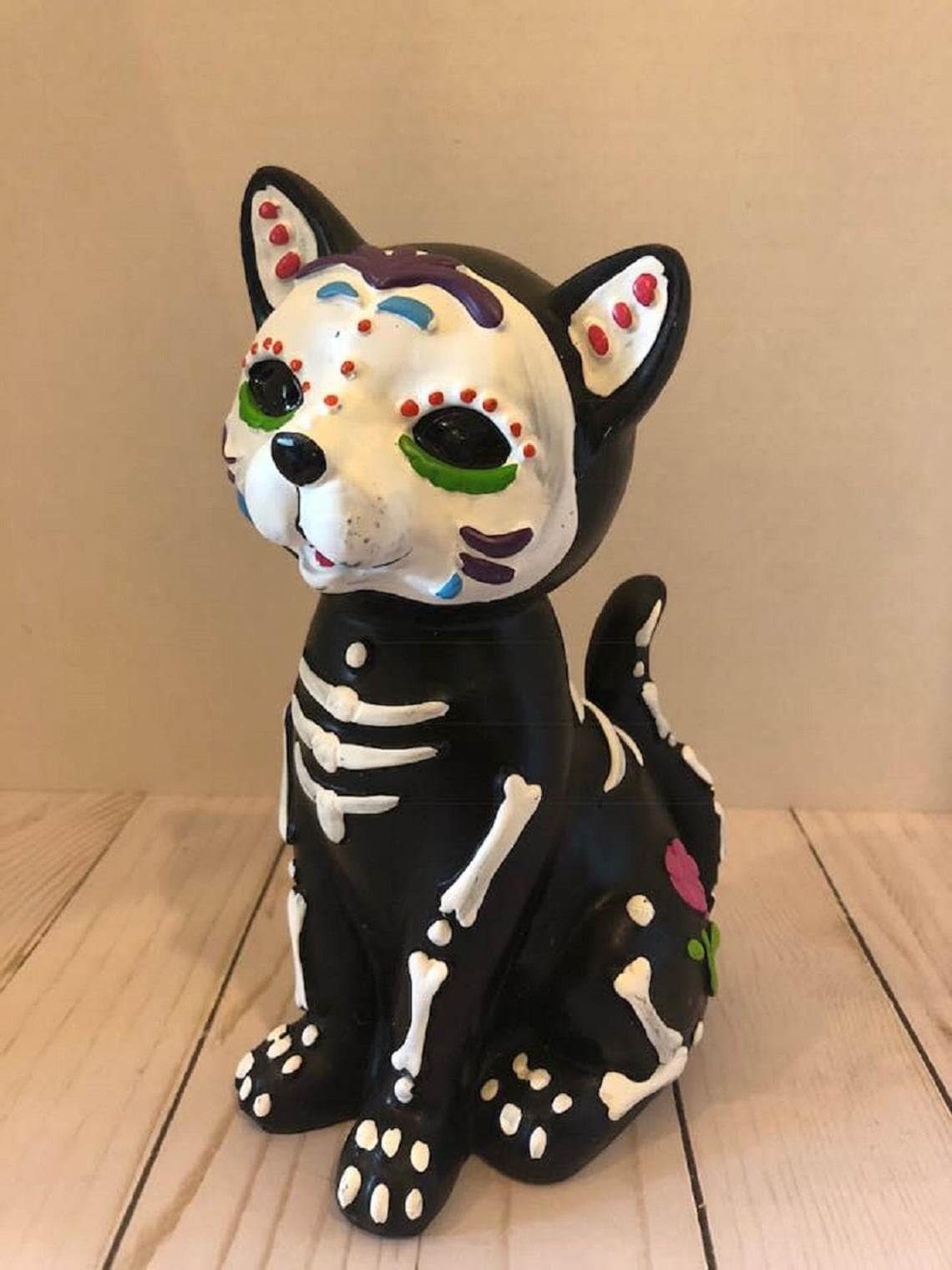 Sugar Skull Day of the Dead Cat Kitten Hand painted Skeleton Halloween Polyresin Figurines DIA De LOS MUERTOS