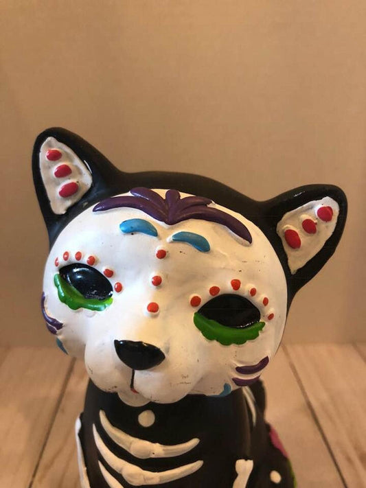 Sugar Skull Day of the Dead Cat Kitten Hand painted Skeleton Halloween Polyresin Figurines DIA De LOS MUERTOS