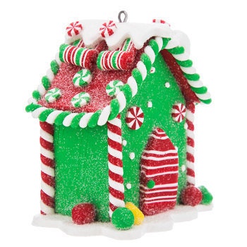 Candy and Pastry Green Gingerbread House Christmas Tree Holiday Ornament sweets  peppermints, candy canes,ribbon for hanging