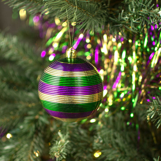 3.25" Striped Mardi Gras Ball Ornaments (SET OF 2)