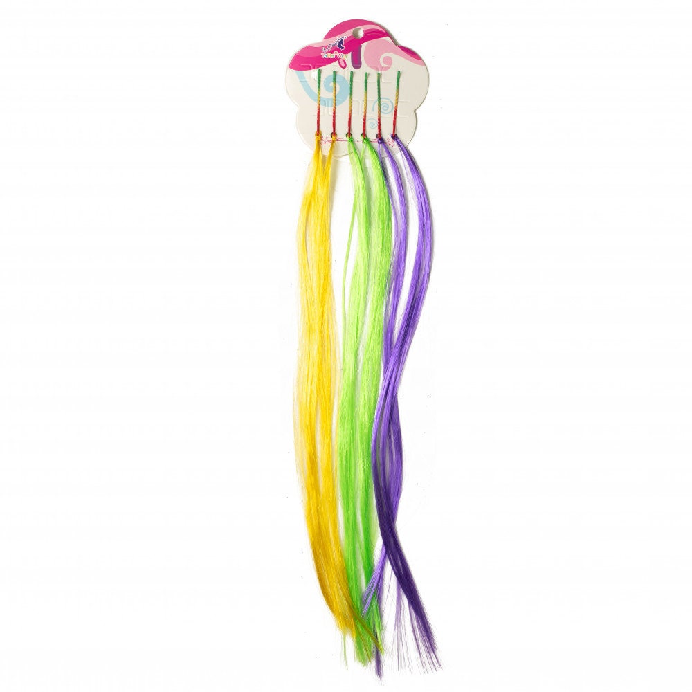 Faux Mardi Gras Hair: 14" Hair Strands (6) Mardi Gras Parade costume