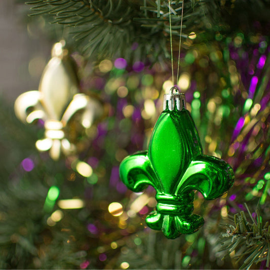 Set of (3) 3" INCH Fleur de Lis Purple Green Gold Holiday Christmas Ornaments New Orleans