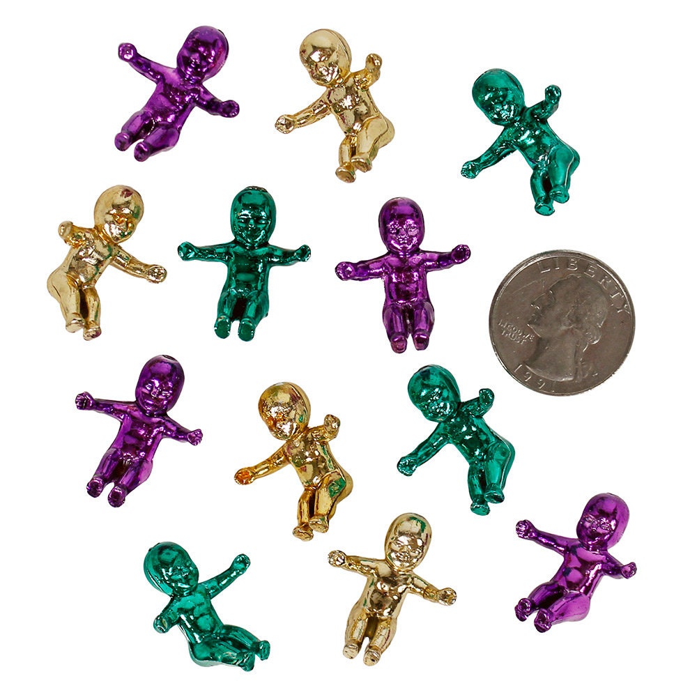 King Cake Babies in purple green and gold metallic finish 2 dozen small King Cake Babies