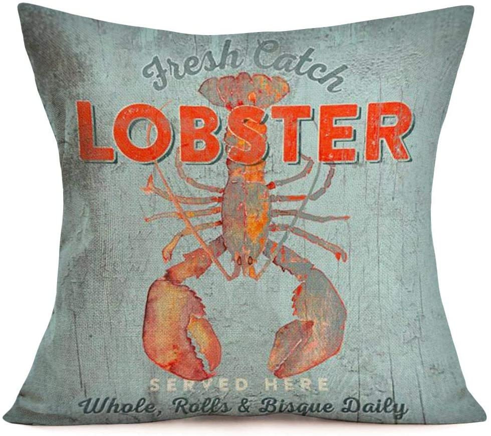 Fresh Catch Lobster/Crawfish Rustic Throw Pillow Case Wood Background Home Decor Pillowcase Cotton Linen Farmhouse Boil Seafood Decorative