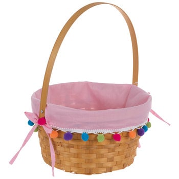 Pink Easter Bamboo Pom Pom Basket Home Decoration