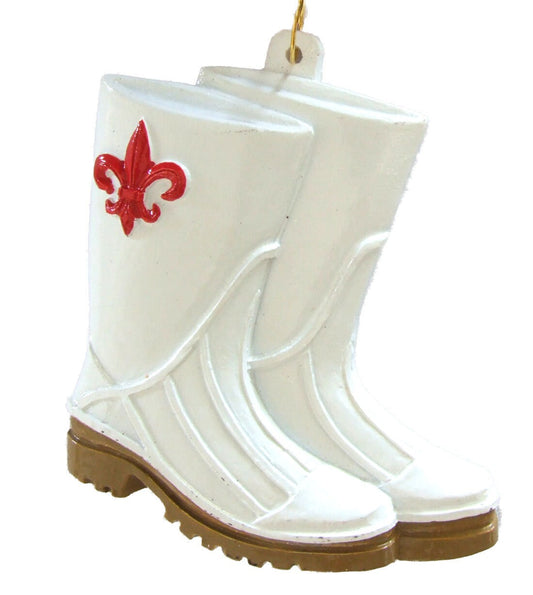 WHITE Shrimp BOOTS Christmas Red Fleur de Lis  Tree ORNAMENT New Orleans Louisiana Cajun Creole Shrimp Boil Gift Bag