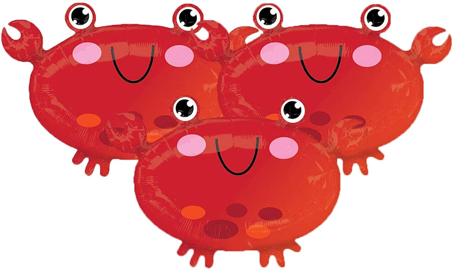 CRAB Crawfish Red JUMBO Foil 22" (SET of 3!)  Balloons Lobster Seafood Boil Party New Orleans Cajun Birthday