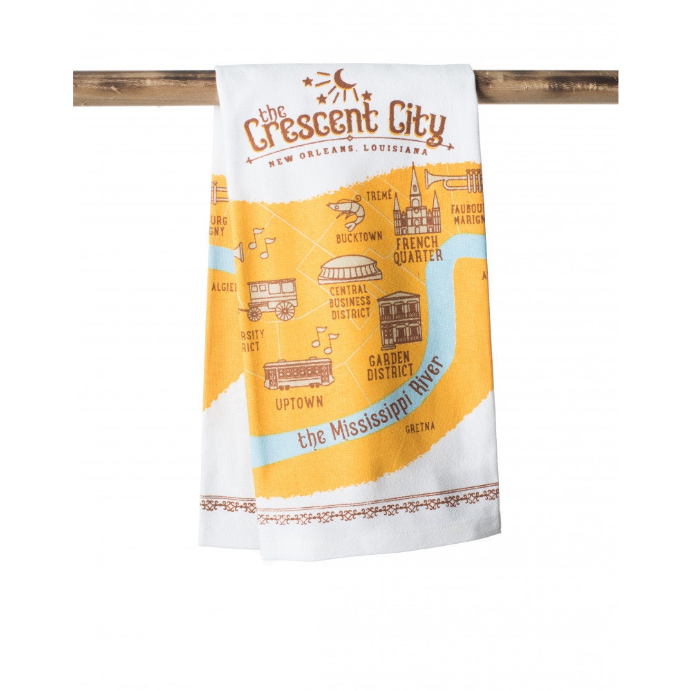 Louisiana Kitchen Towel: Crescent City  crawfish Boil  Mississippi River Garden District