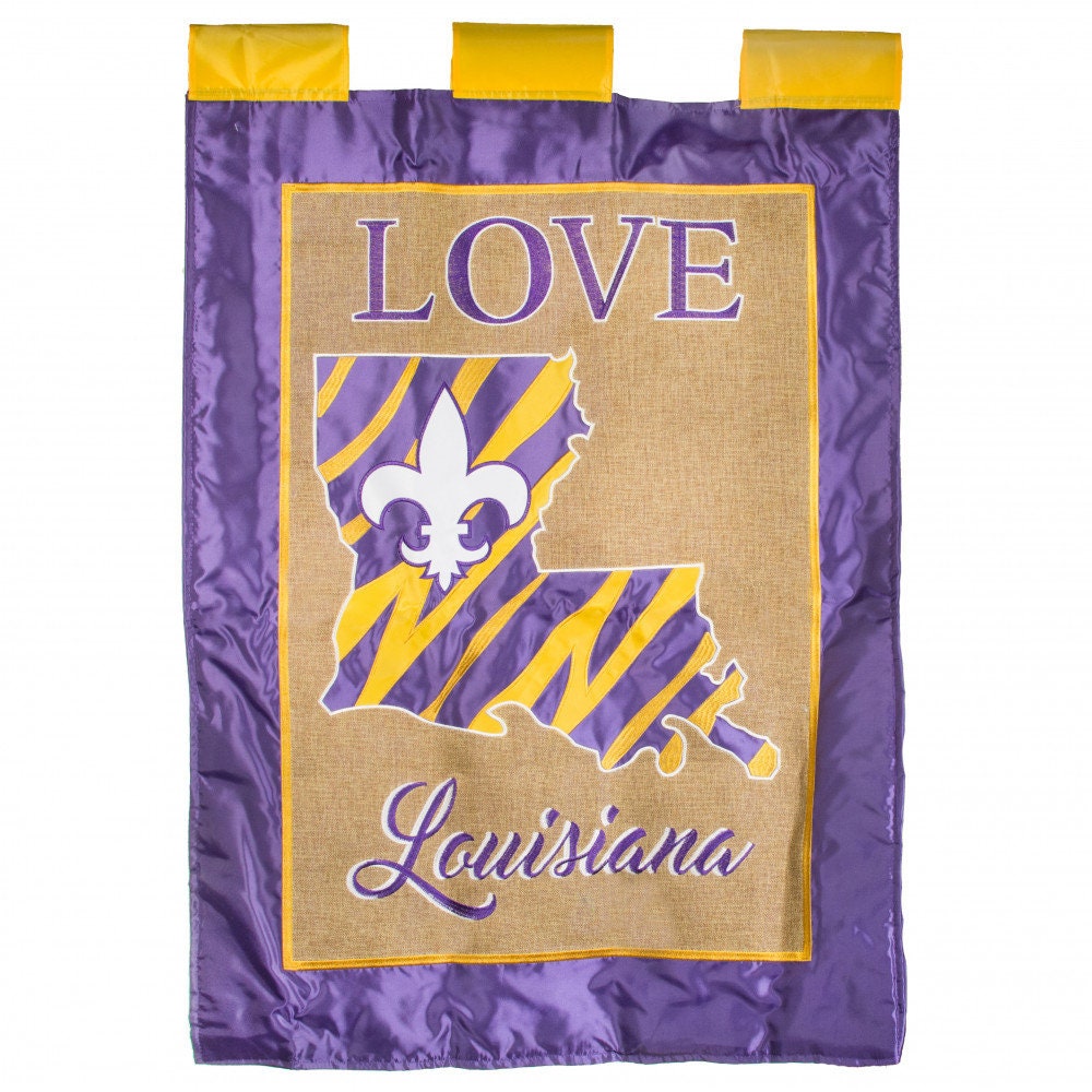 LSU louisiana State University JUMBO FLAG Love Fleur De Lis Large Mike the Tiger Tigers Garden Home Decor Two sided Fan Tiger Baton Rouge