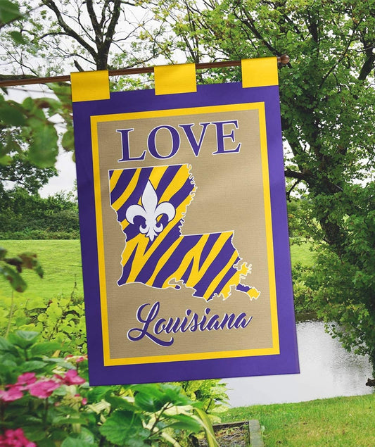 LSU louisiana State University JUMBO FLAG Love Fleur De Lis Large Mike the Tiger Tigers Garden Home Decor Two sided Fan Tiger Baton Rouge