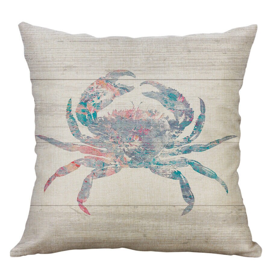 Fresh Catch Louisiana blue Crab Rustic Throw Pillow Case  Cotton Linen  Home Decor Pillowcase  Boil Seafood Decorative