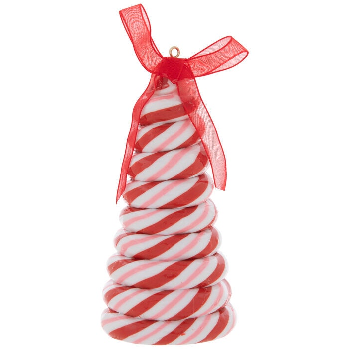 Candy Cane Red & White Peppermint spiral Tree Wreath Christmas Holiday Tree Ornament Red Bow