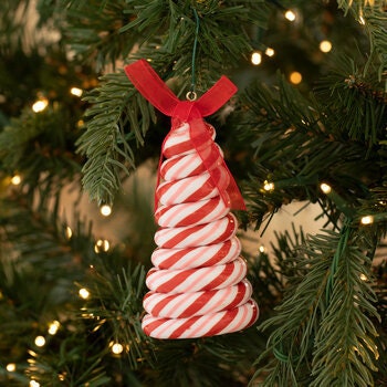 Candy Cane Red & White Peppermint spiral Tree Wreath Christmas Holiday Tree Ornament Red Bow