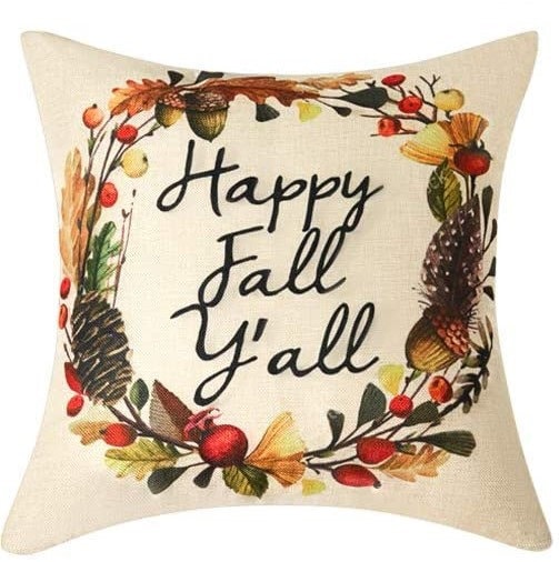 Happy Fall Y'all Pillow cover Home Decorations Decorative Autumn Fall decor Thanksgiving Autumn Farmhouse  New Orleans Texas Louisiana