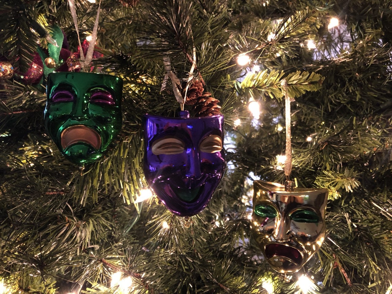 Mardi Gras  Comedy Tragedy Masks Ornament (3) Holiday Tree Christmas New Orleans