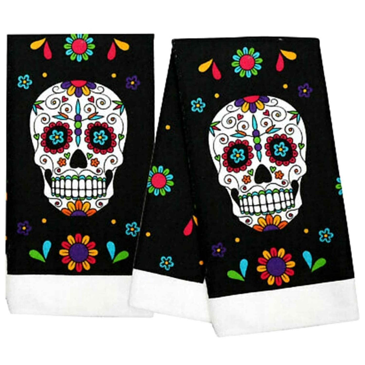 Day of The Dead Skull Kitchen Towel and Halloween Skull Decor Black Floral Soft Hand Towel