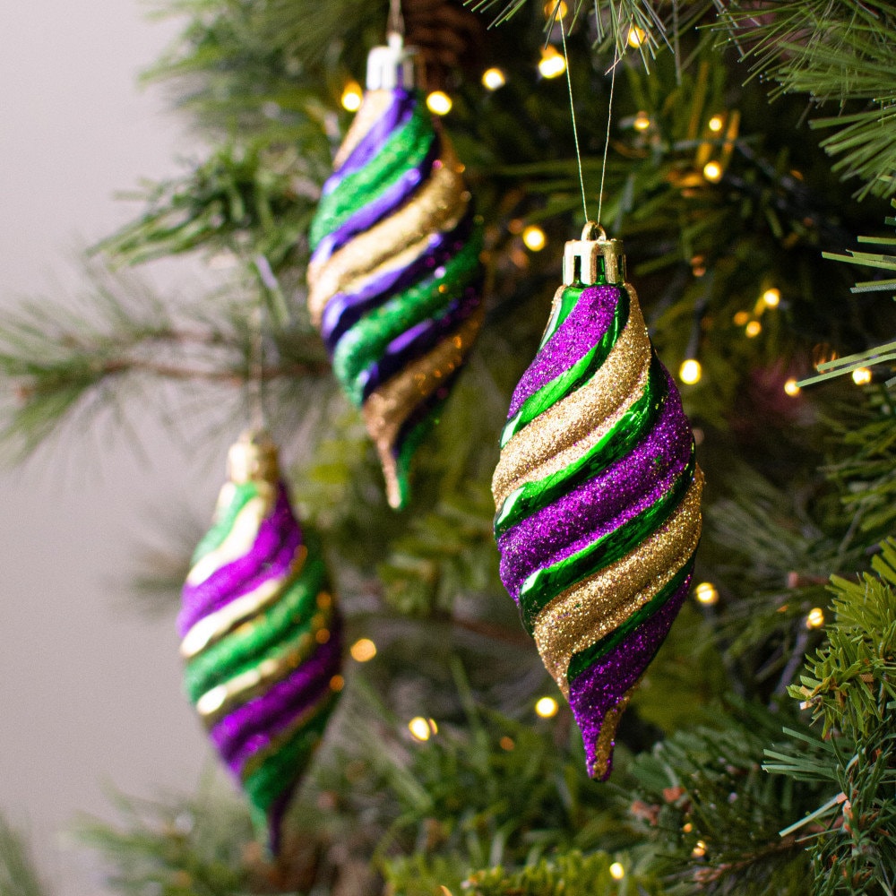 Mardi Gras New Orleans 4" Purple, Green, Gold Swirl Ornaments (3) Ornament Holiday Christmas Tree