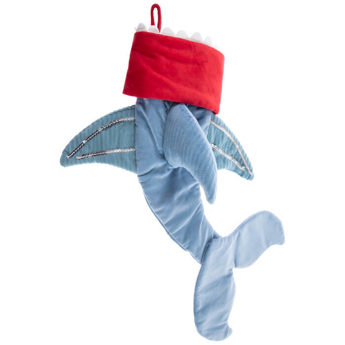 Santa CHRISTMAS Shark Stocking Holiday Red Blue White  Stocking Stuffers