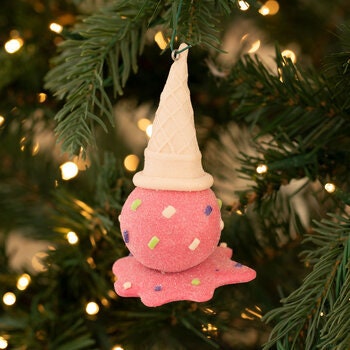 Pink Strawberry  Ice Cream Glitter Ornament Christmas Holiday Blue Bell