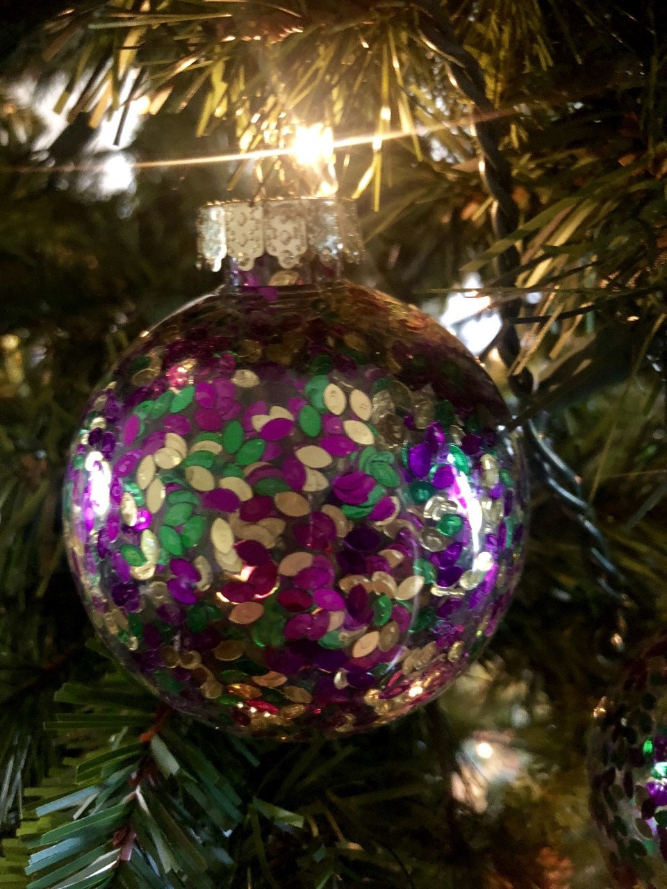 PGG Mardi Gras confetti  Ornaments: large (Set of 2) Purple Green Gold Christmas Tree Decor