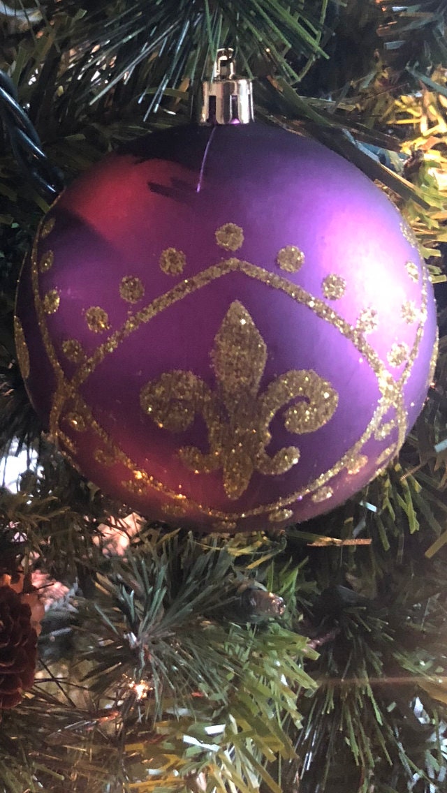 PGG Mardi Gras FLEUR DE Lis Ornaments: large (Set of 2) Purple Green Gold Christmas Tree Decor