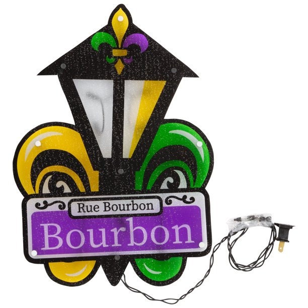 Flame Glow Mardi Gras Bourbon Street Fleur De Lis sign St Lamp Lighted Shimmer Light Lamp Post New Orleans French Quarter Parade