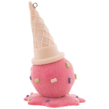 Pink Strawberry  Ice Cream Glitter Ornament Christmas Holiday Blue Bell