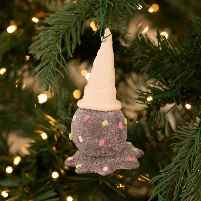 chocolate  Ice Cream Glitter Ornament Christmas Holiday Blue Bell