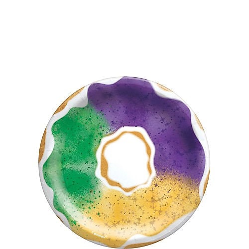 Mardi Gras  Fat Tuesday Carnival King Cake desert platter Bundle Round Plates 7"Napkins Paper Party Supplies Bourbon St New Orleans