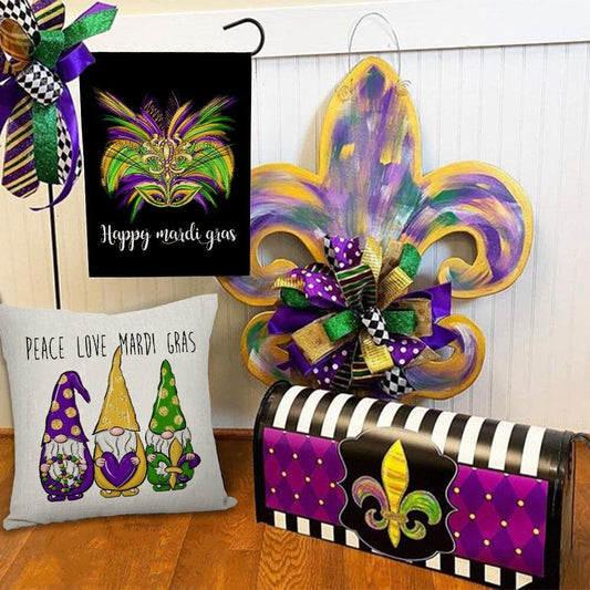 Mardi Gras Pillow Cover for Gnomes My Gnomies Love Peace Home Decorations Beads Fleur De Lis Throw Pillows Decorative Fat Tuesday