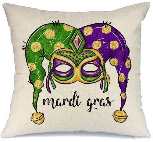 Mardi Gras Pillow Cover for Home Decorations Beads Fleur De Lis les bon temps rouler Jester Throw Pillows Decorative Fat Tuesday