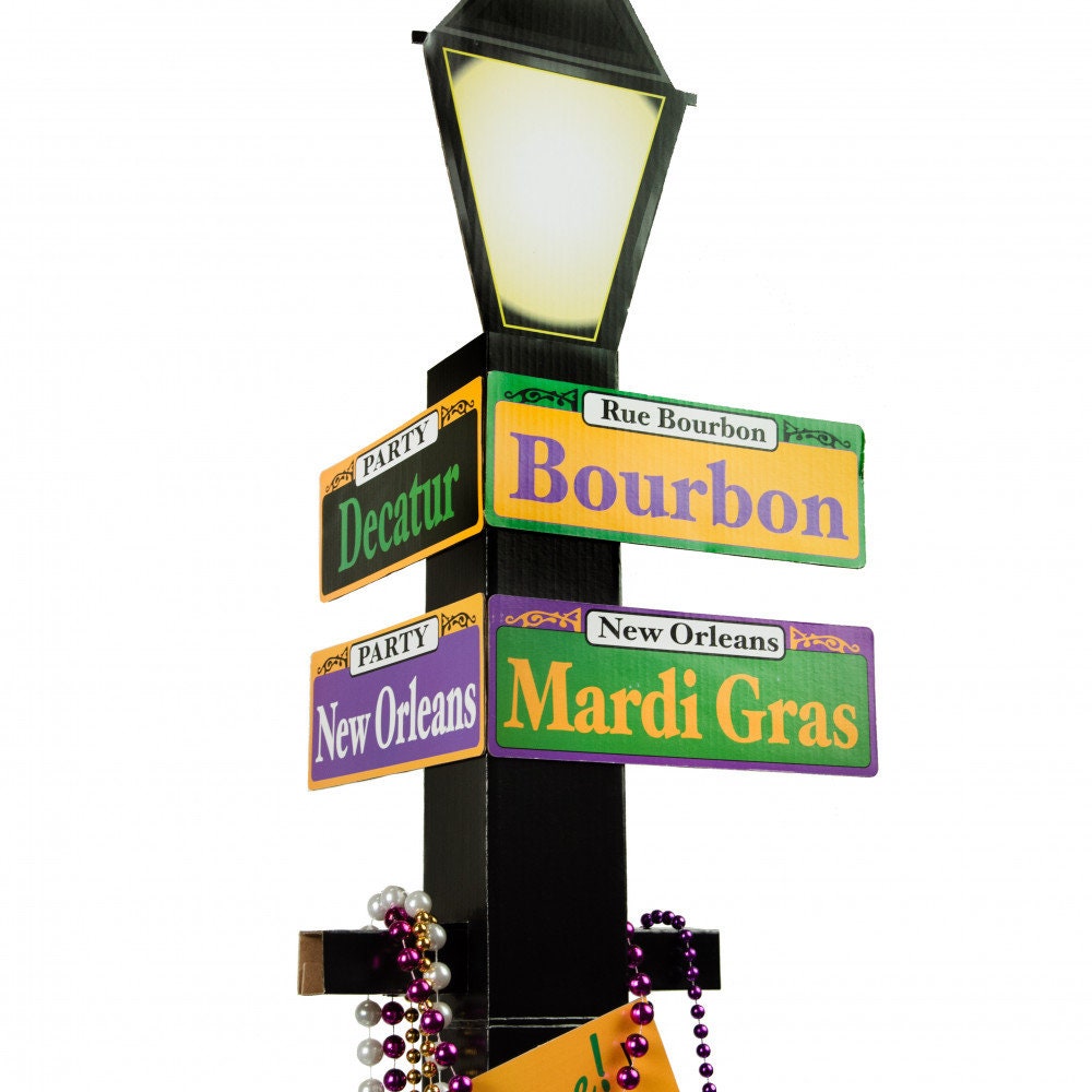 Flame Mardi Gras Bourbon Street St Lamp WITH BEADS! Mardi Gras Lantern Sign Decoration Light Post  New Orleans French QuarterFleur De lis