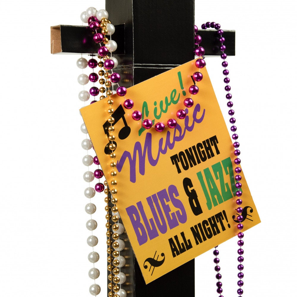 Flame Mardi Gras Bourbon Street St Lamp WITH BEADS! Mardi Gras Lantern Sign Decoration Light Post  New Orleans French QuarterFleur De lis