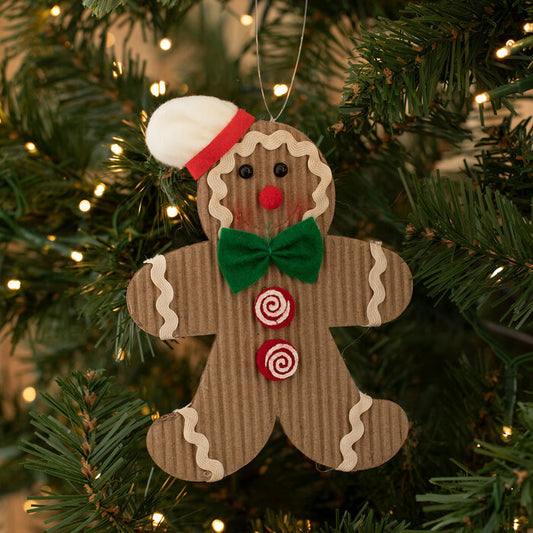 Gingerbread Man Ornament Christmas Tree Holiday sweets peppermints, candy canes, red ribbon for hanging