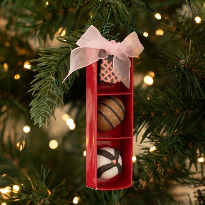 Boxed Pastries Ornament Christmas Tree Holiday Sweets Sugar Chocolate Lemon Strawberry Cherry Tart Pastry