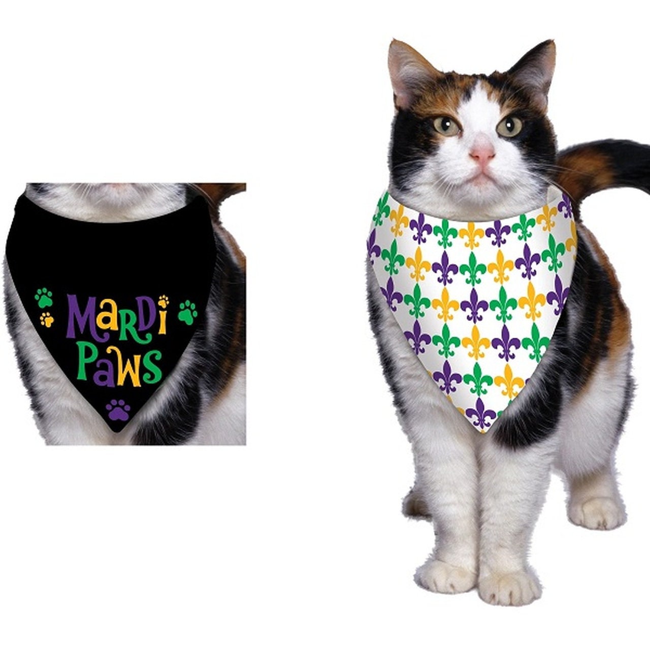 Mardi Gras Fleur De lis PET BANDANA REVERSIBLE Bead Hound Dog or cat Parade Costume  Fat Tuesday