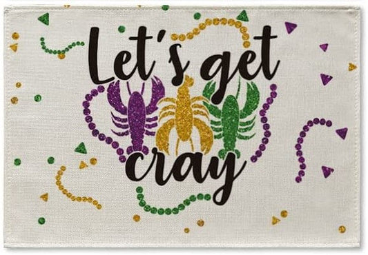 Mardi Gras Carnival Placemat Dining Table, 12 x 18 In Washable Table Mat Home Decorations"Let's Get Cray" Crawfish Crayfish Boil Seafood