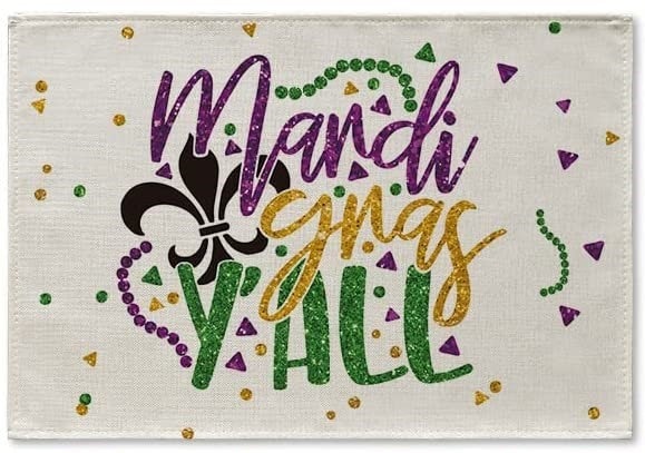 Mardi Gras  Y'all Carnival Placemat Dining Table, 12 x 18 In Washable Table Mat Home Decorations Boil Seafood