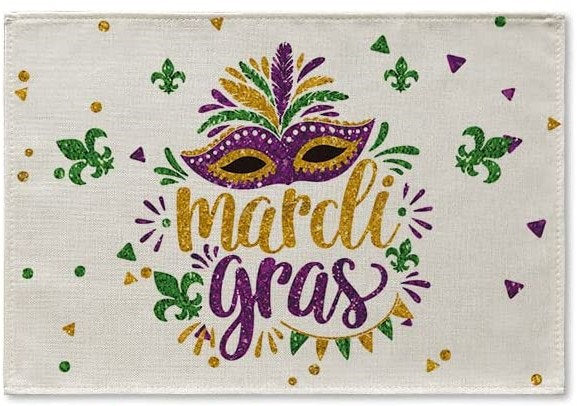 Mardi Gras Purple mask Fleur de lis Carnival Placemat Dining Table, 12 x 18 In Washable Table Mat Home Decorations Boil Seafood