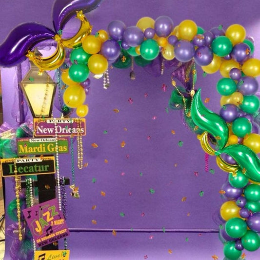 Mardi Gras Balloon Arch Garland Kit 123 pcs Purple Green Gold Confetti Tail Moon Foil Vintage Party Supplies Confetti Home Decor Parade