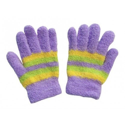 Unisex Fleur De Lis Mardi Gras  Gloves / Mittens Knit Child lady Winter Warm Purple green gold stripe Parade Embroidered