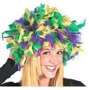 MARDI GRAS Feather Tinsel Wig Costume New Orleans Bourbon St Party Parade wear hat