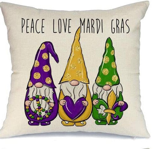 Mardi Gras Pillow Cover for Gnomes My Gnomies Love Peace Home Decorations Beads Fleur De Lis Throw Pillows Decorative Fat Tuesday