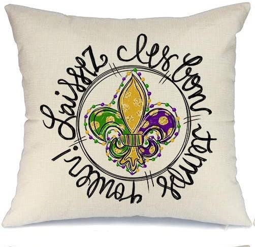 Mardi Gras Pillow for Home Decorations Beads Fleur De Lis les bon temps rouler  Happy Mardi Gras Throw Pillows Decorative Fat Tuesday