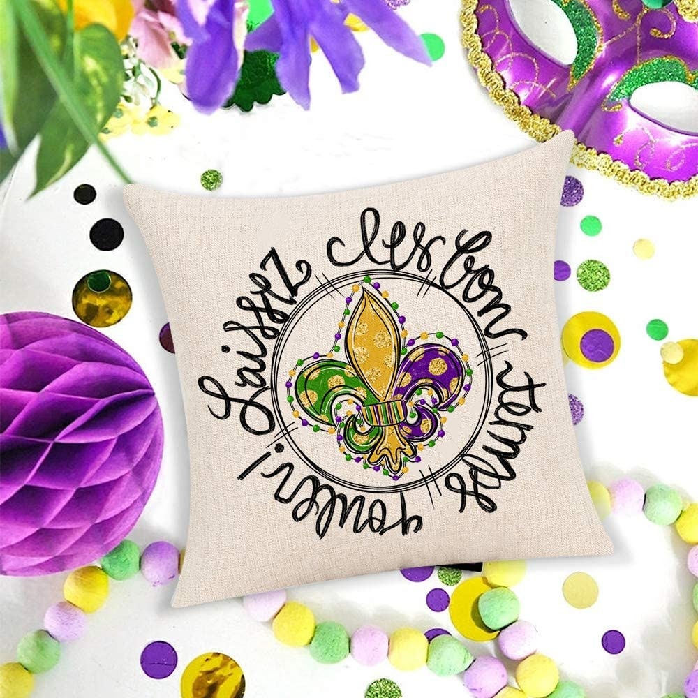 Mardi Gras Pillow for Home Decorations Beads Fleur De Lis les bon temps rouler  Happy Mardi Gras Throw Pillows Decorative Fat Tuesday