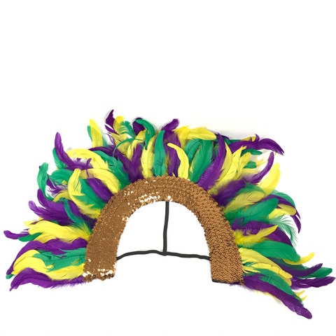 MARDI GRAS FEATHER Grand Large  Sequin Headband Jewel Sequin Headband Piece Hat New Orleans Bourbon St. Costume Parade Wear Headpiece