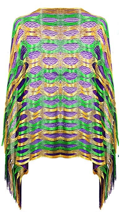 Mardi Gras Cut Out Poncho PURPLE GREEN GOLD Shawl Clothing Costume Parade