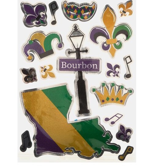 Mardi Gras Embossed Foil Wall Art New Orleans Decorate Door Window Cling Bourbon Street Louisiana  Jester Fleur De lis Parade