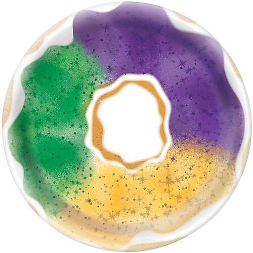 Mardi Gras  Fat Tuesday Carnival King Cake Melamine Round Platter, 13.5in Dessert French Quarter Bourbon Street New Orleans